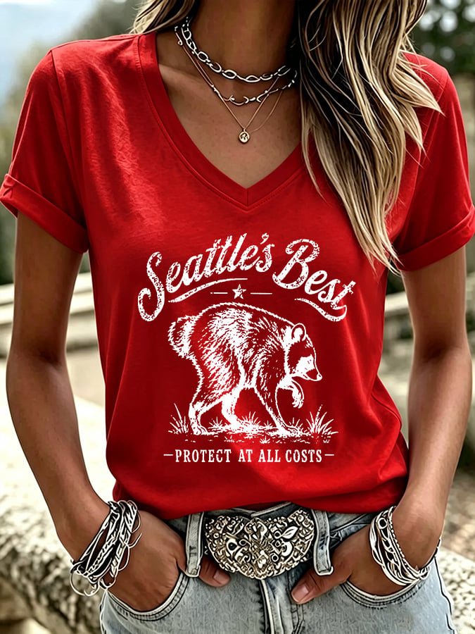 Women's Seattle's Best Protect At All Costs Print V Neck T-Shirt