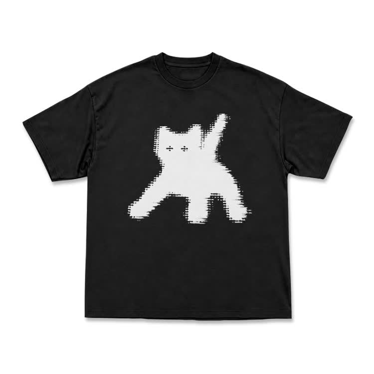 Casual Pixel Cat Graphic Crew Neck T Shirt