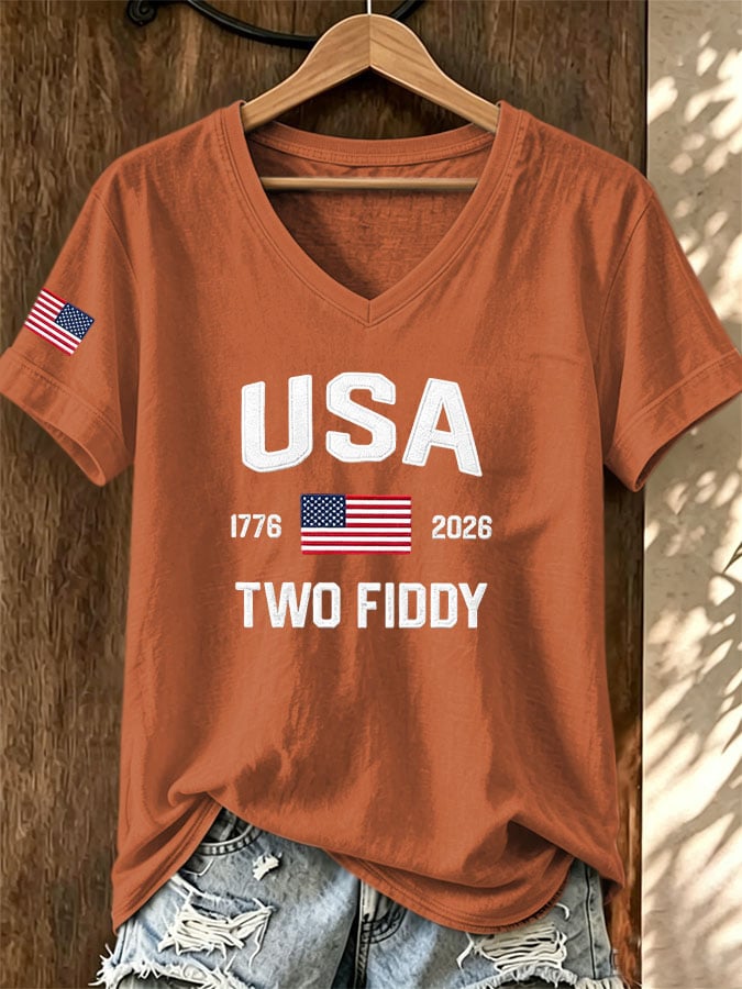 Women's Casual Two Fiddy Print Short-Sleeve T-Shirt