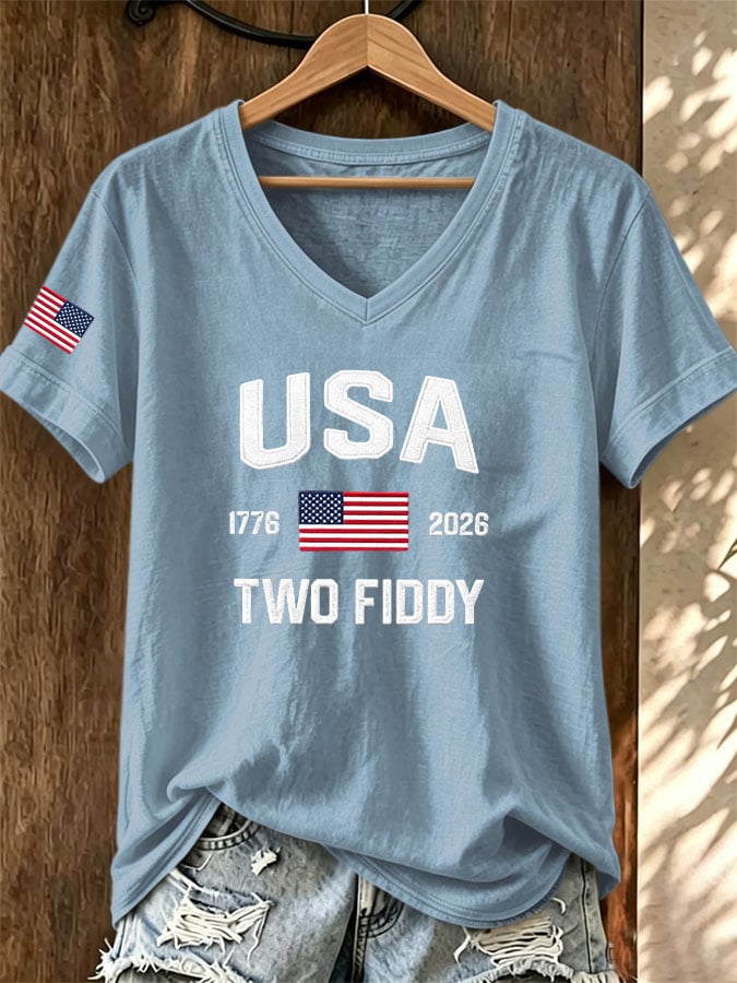 Women's Casual Two Fiddy Print Short-Sleeve T-Shirt