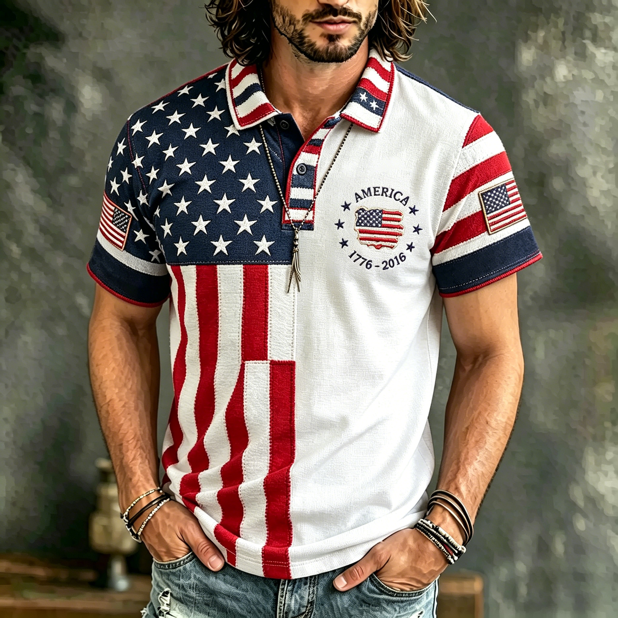 Men's Anniversary Of The United States Print Polo Shirt
