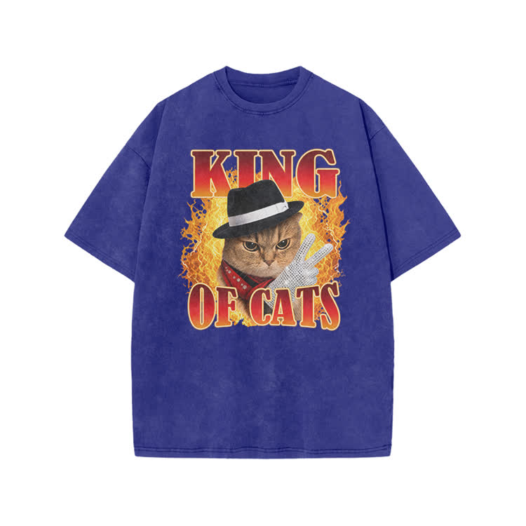 Vintage King of Cats Flame Graphic Print Acid Washed T-shirt