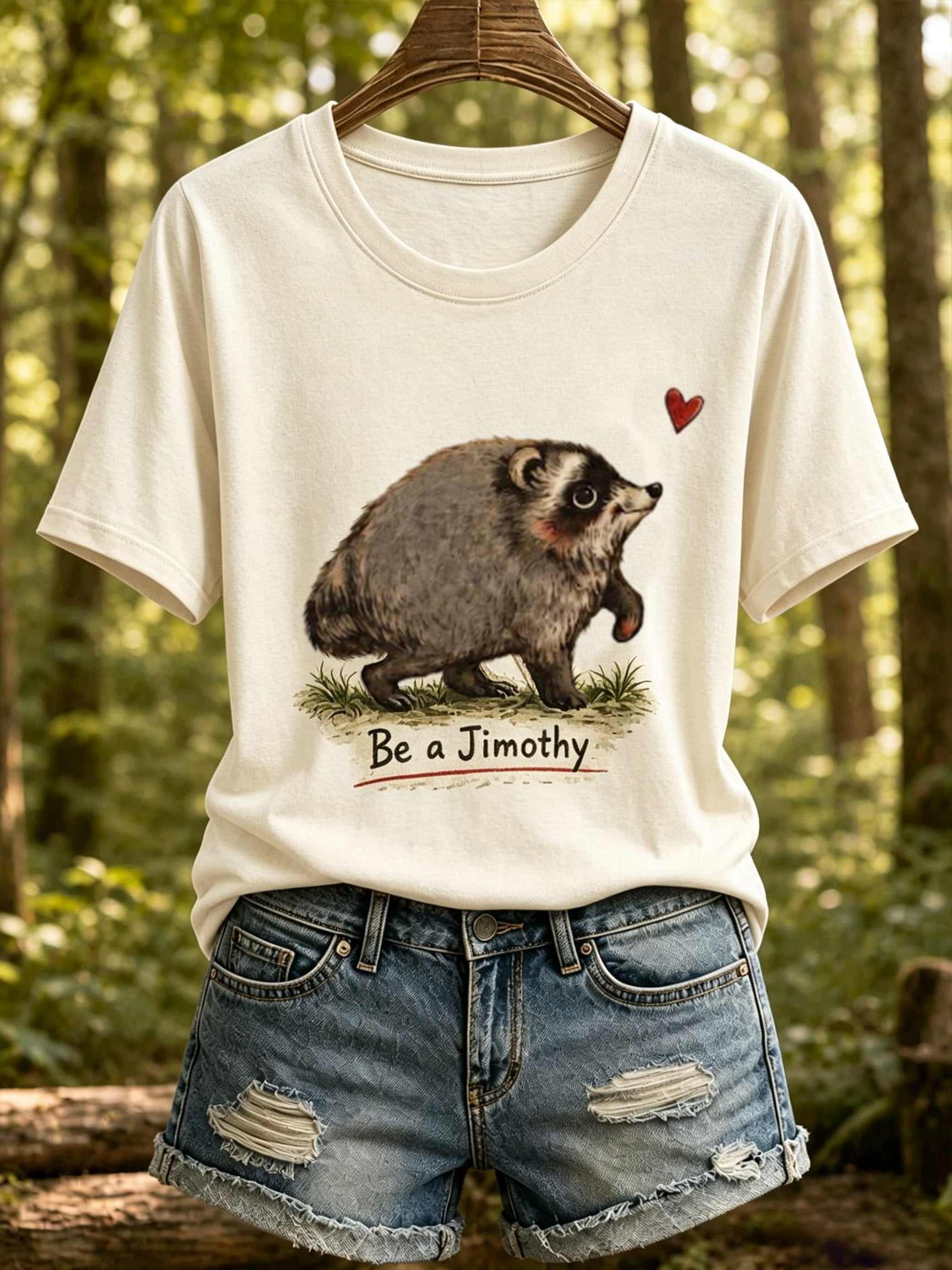 Women's Retro Jimothy Raccoon Print Comfortable T-Shirt
