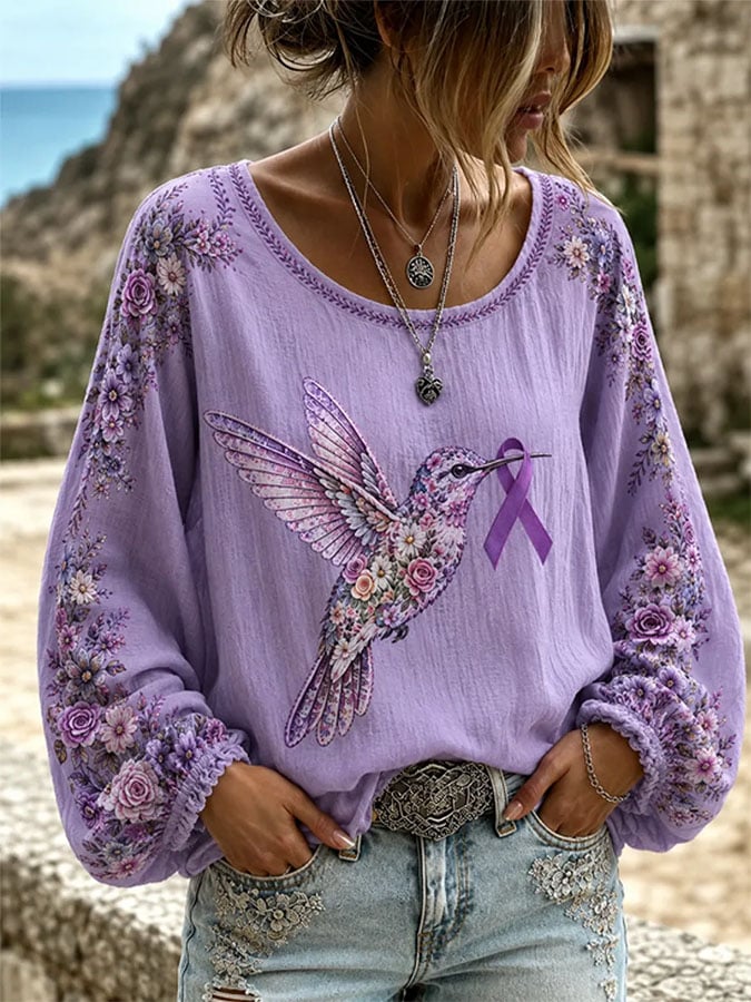 Women's Retro Print Long-Sleeved Top