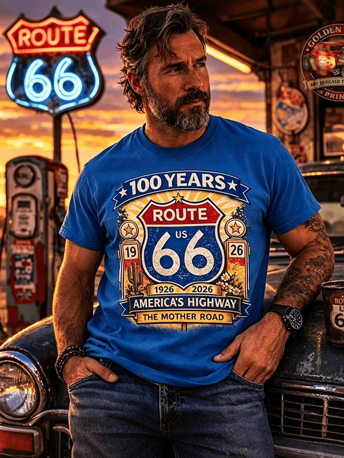 Men's Retro Short-Sleeve T-Shirt - Route 66, the Mother Road
