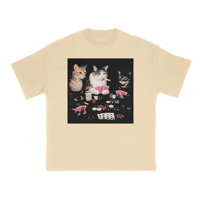 Cats Playing Texas Hold'em Print T-shirt