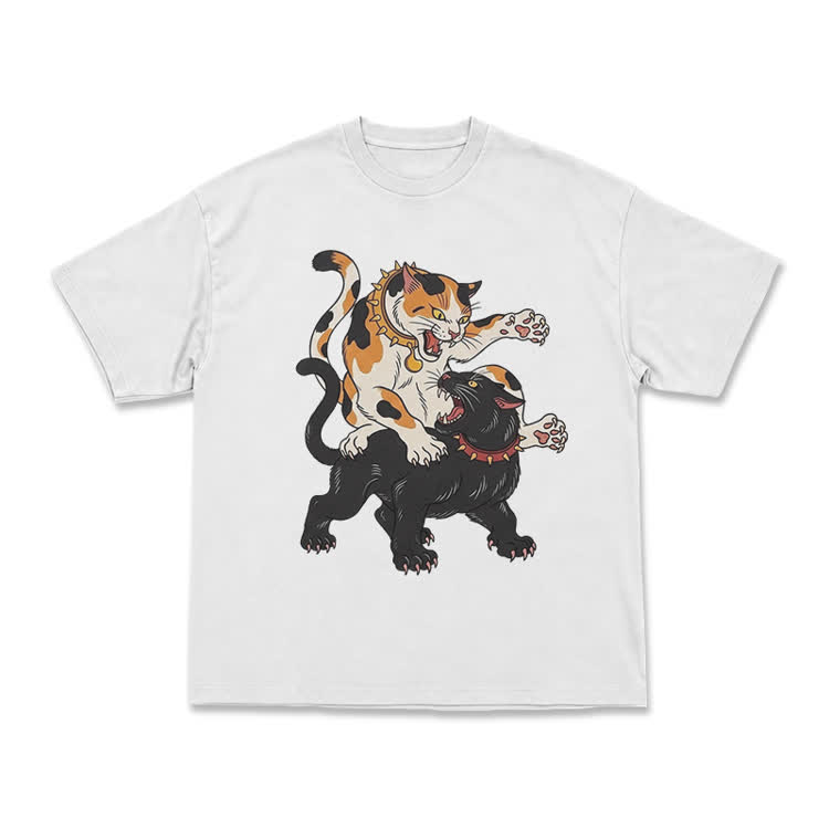 Vintage Cat Clash Graphic Print T-shirt