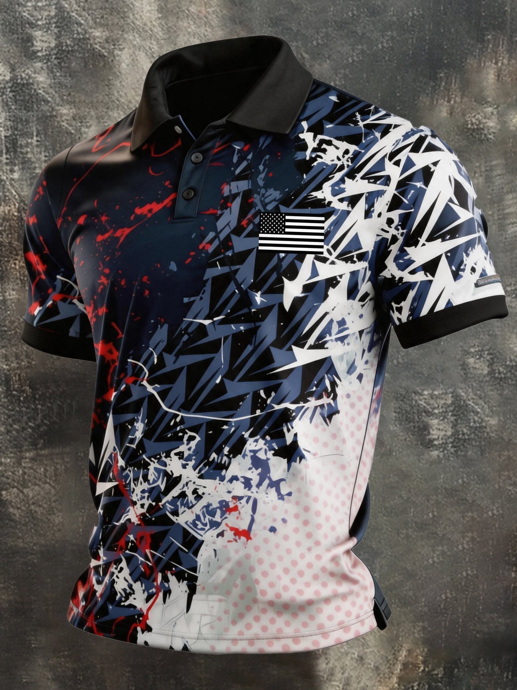Men's Retro Patriotic Color-Block Short-Sleeve Polo Shirt