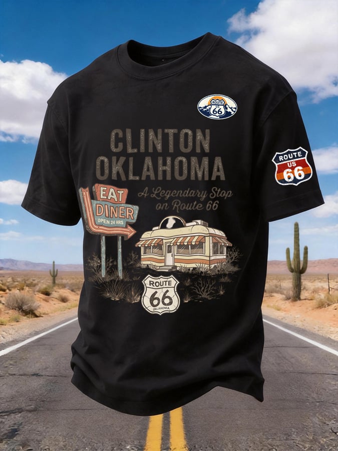 Men's Clinton Oklahoma Route 66 Diner Printed Short-sleeved T-shirt