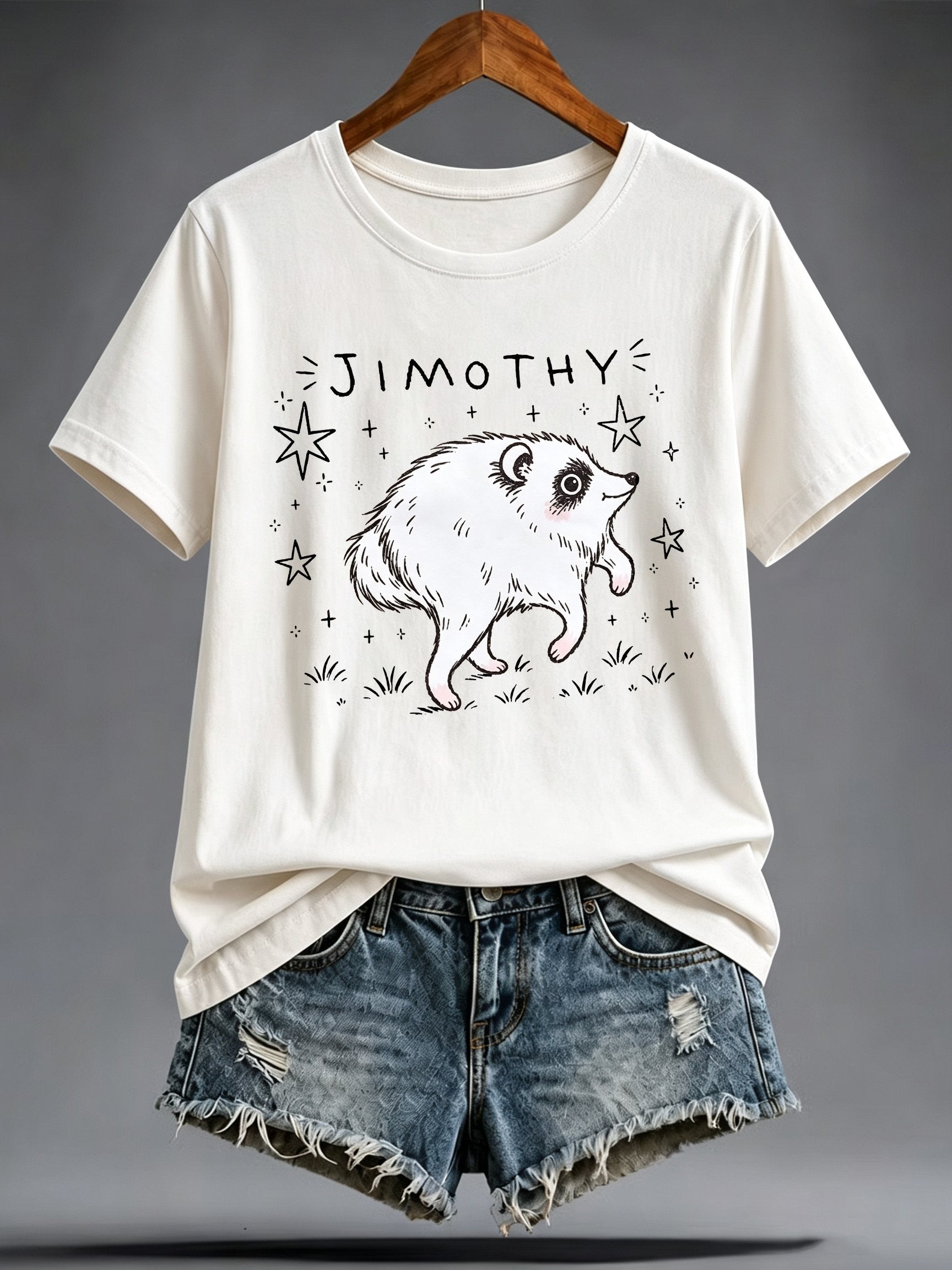 Women's Funny Vintage Jimothy Raccoon Art Printed T-shirt