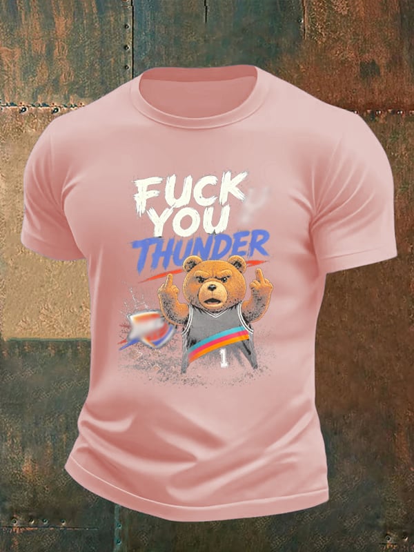 Men's Cute Little Bear Print Round Neck T-shirt