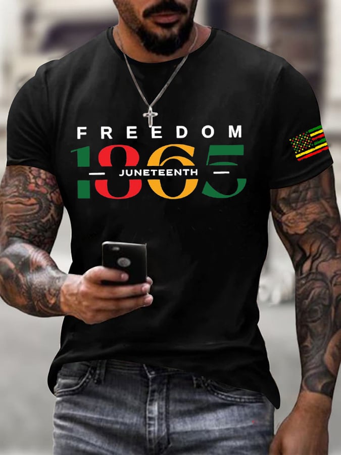 Men's Black Juneteenth Print Casuasl T-Shirt