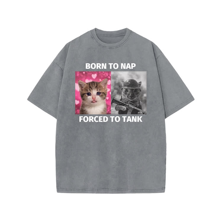 Vintage Funny Cat Graphic Print Acid Washed T-shirt