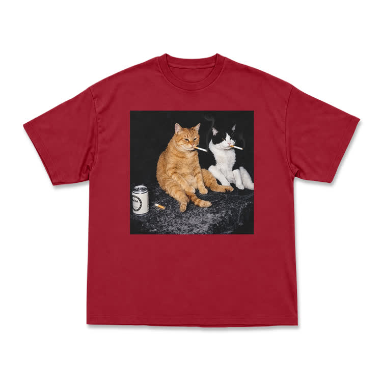 Vintage Smoking Cats Graphic T-Shirt