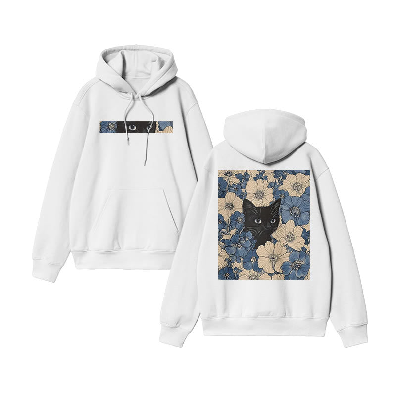 Black Cat In A Patchwork Flower Field Print Hoodie