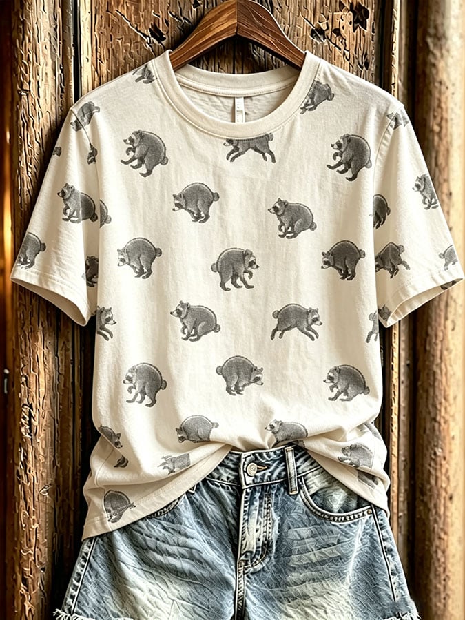 Women's Jimothy Raccoon Print Casual T-shirt