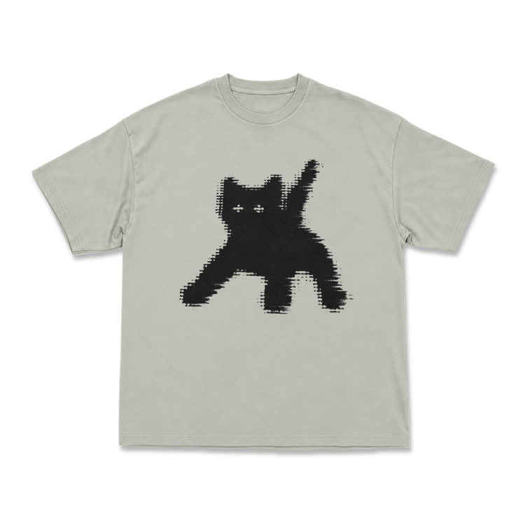 Casual Pixel Cat Graphic Crew Neck T Shirt