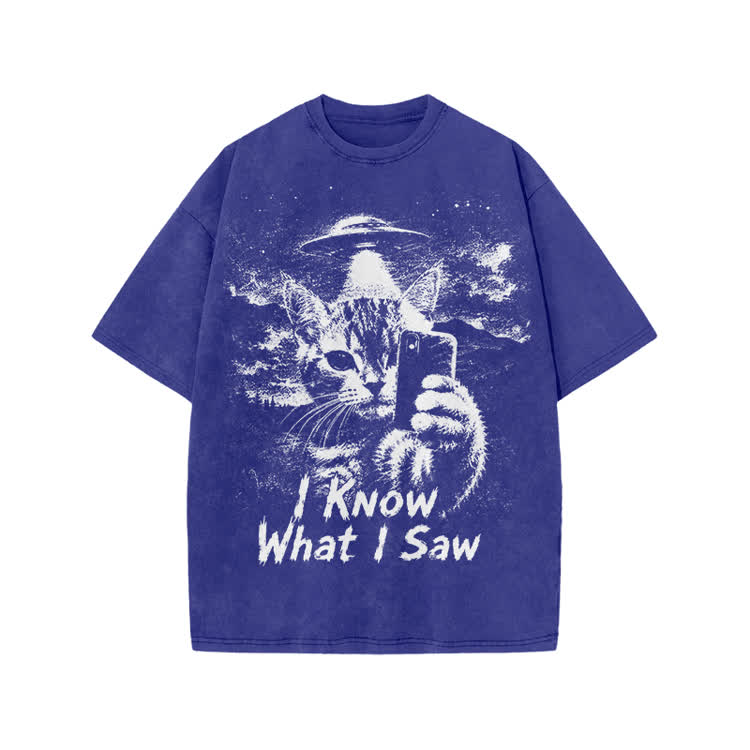 I Know What I Saw Cat Print Washed T-Shirt