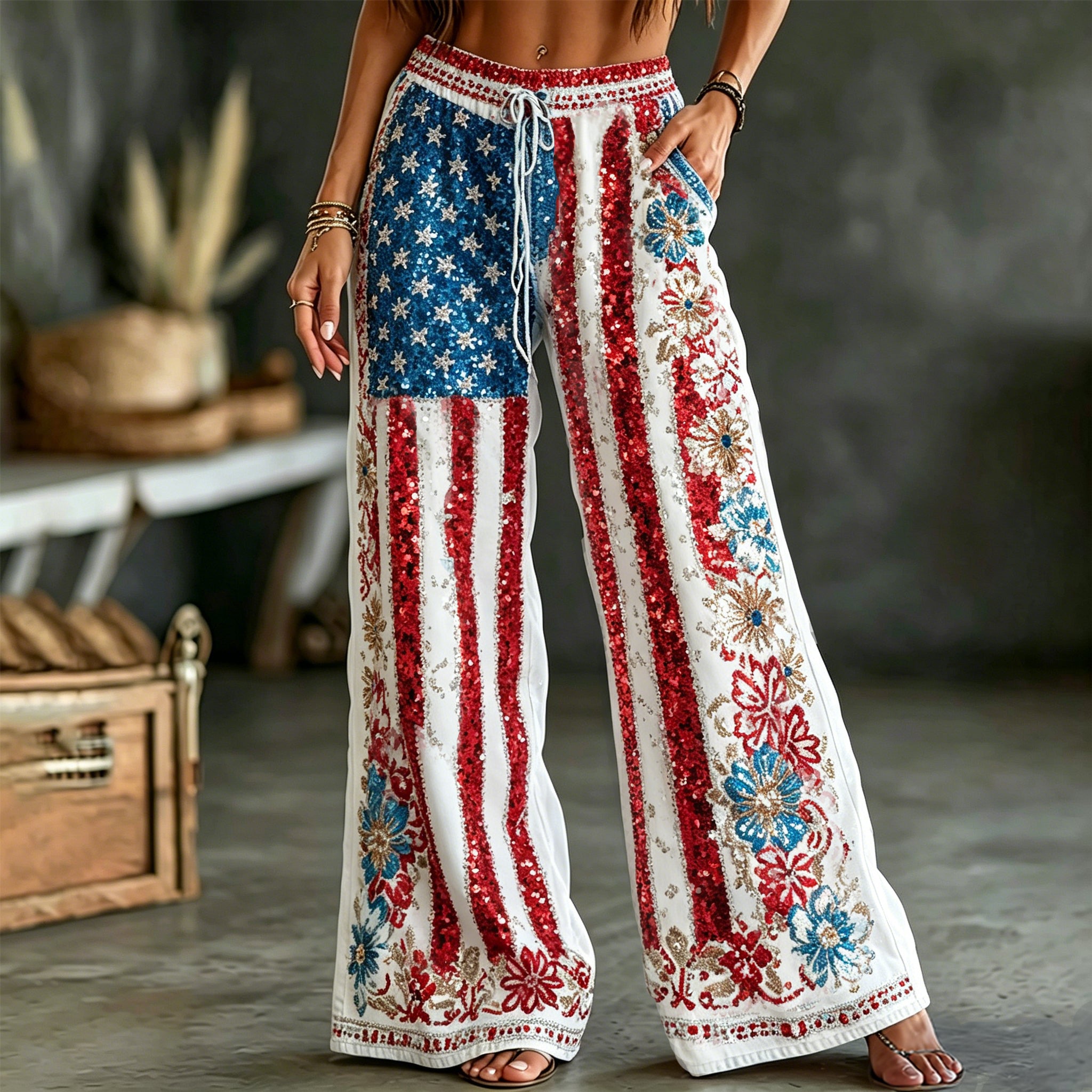 Women's Vintage Independence Day Themed Pattern Casual Pants