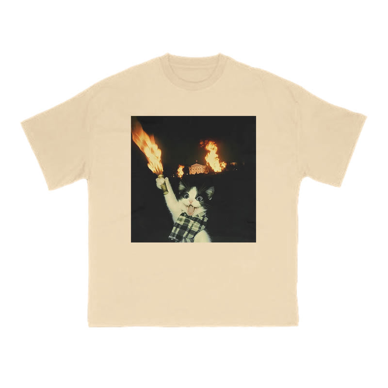 Unisex Mischievous Cat Print T-shirt