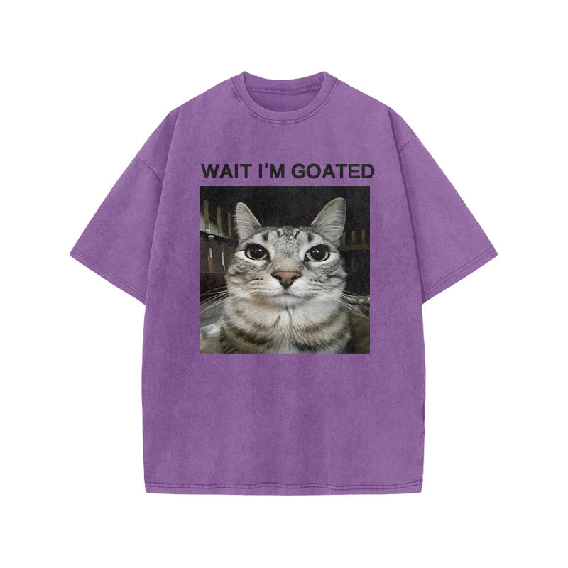 Unisex Wait I'm Goated Meme Print Acid Washed T-shirt