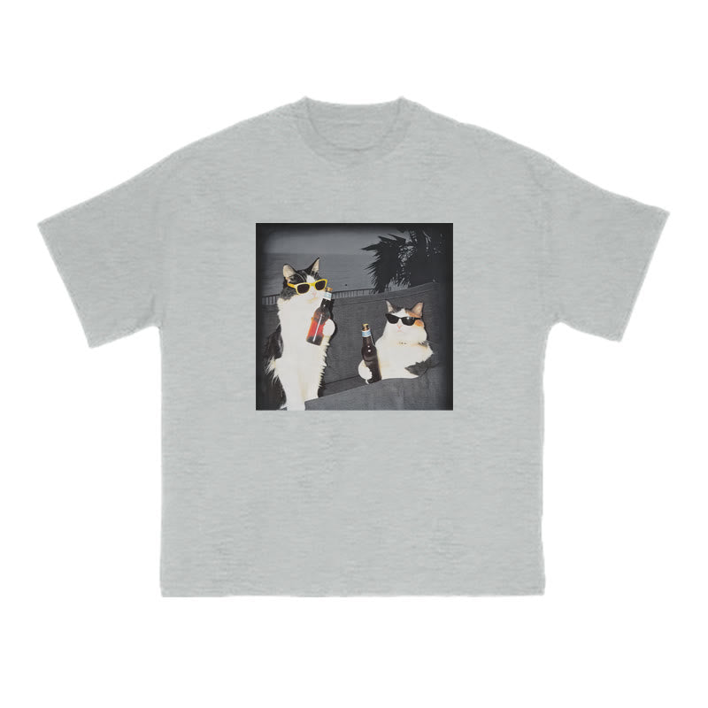 Two Cool Cats Enjoying Beer Print T-shirt