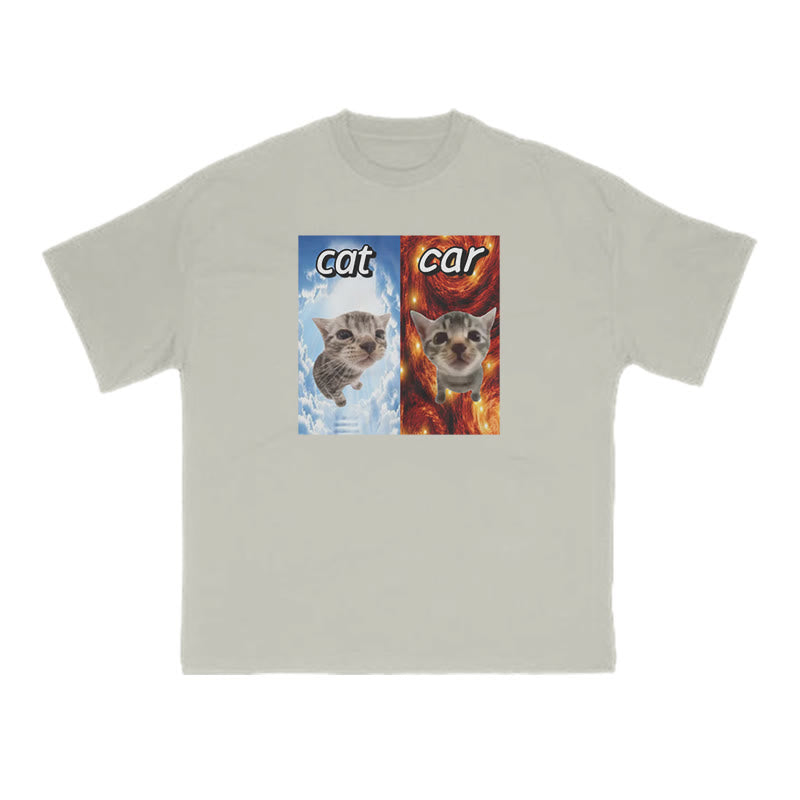 Funny Meme Cat Vs Car Print T-shirt