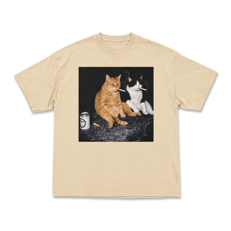 Vintage Smoking Cats Graphic T-Shirt