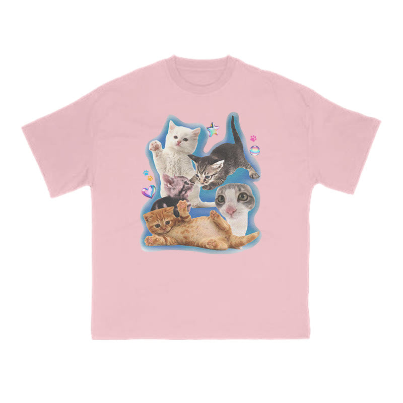 Funny Cutie Cats Print T-shirt