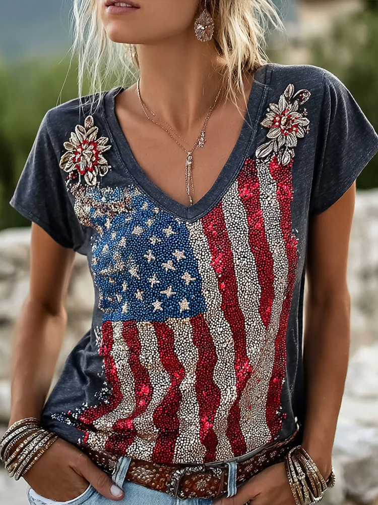 Vintage American Flag Element Casual Washed T-shirt