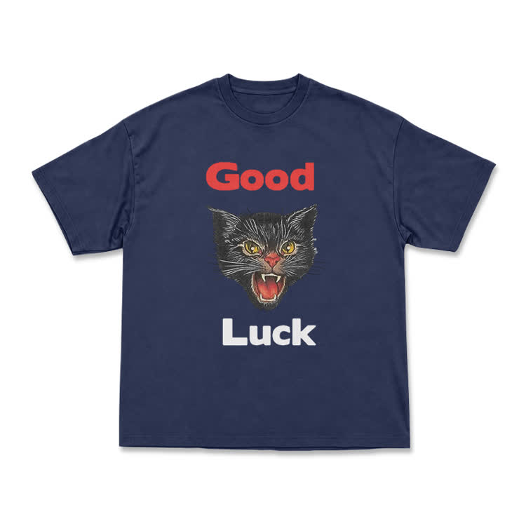 Casual Good Luck Black Cat Graphic T-Shirt