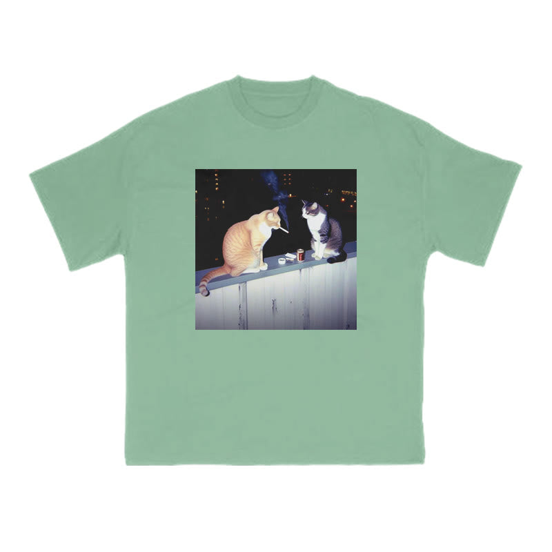 Unisex Smoking Decadent Cat Print T-shirt