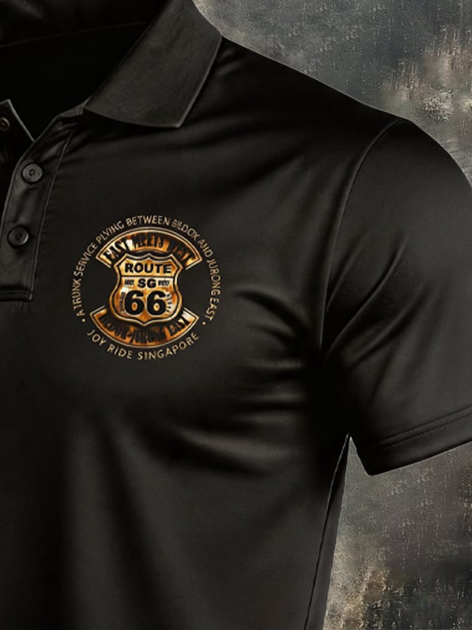 Men's Retro Biker "Route 66" Short-Sleeve Polo Shirt