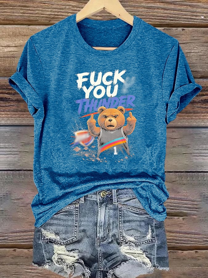Women's  Cute Little Bear Print Round Neck T-shirt