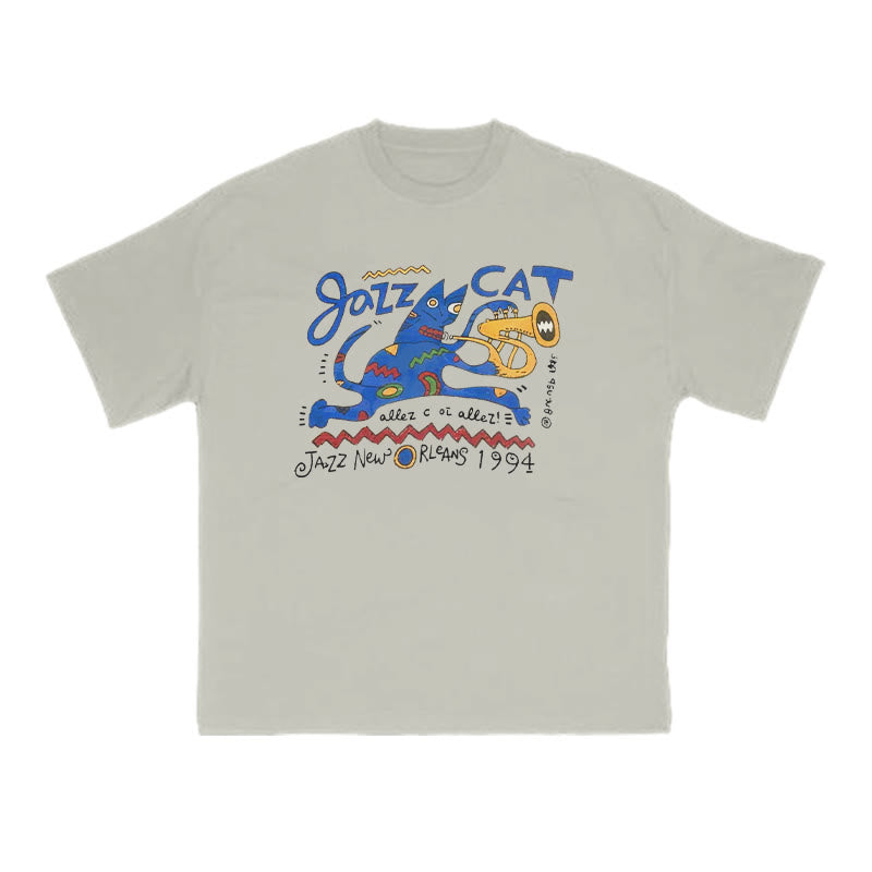 Funny Jazz Cat Print T-shirt