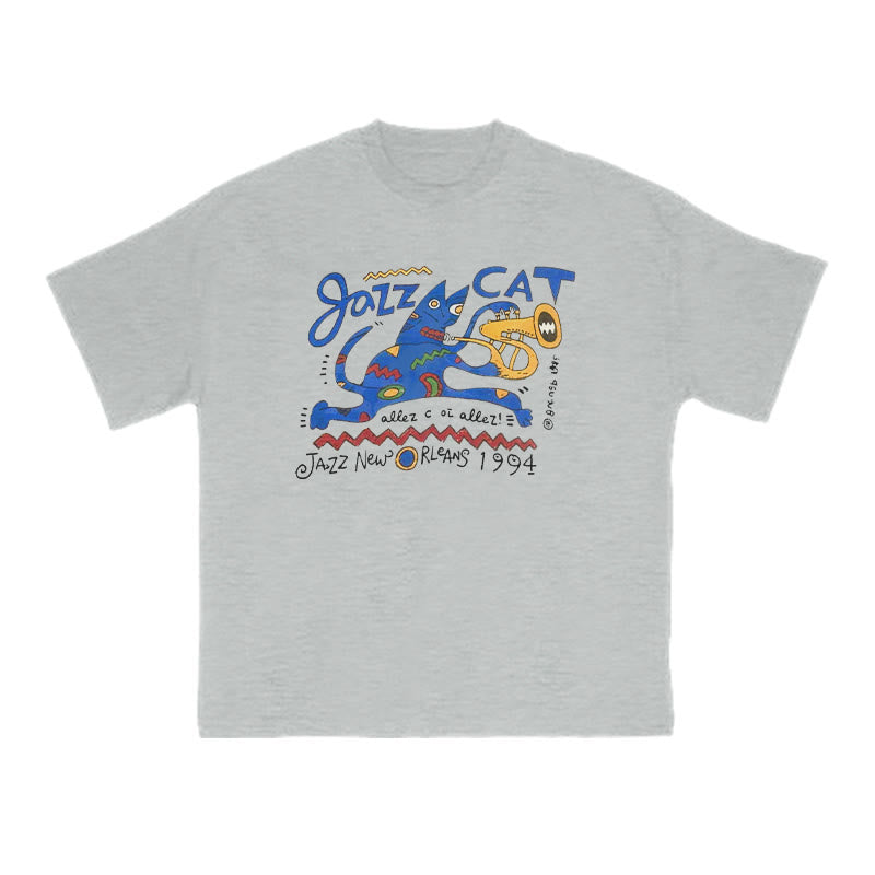 Funny Jazz Cat Print T-shirt