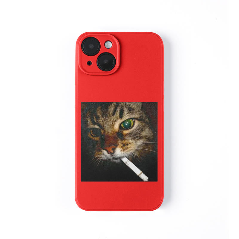 Cat With Cigarette In Mouth Print Phone Case