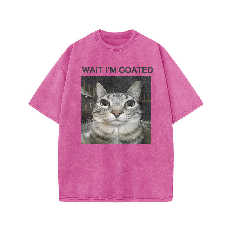 Unisex Wait I'm Goated Meme Print Acid Washed T-shirt