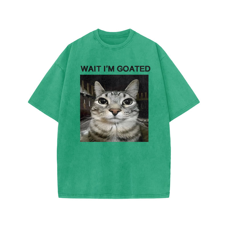 Unisex Wait I'm Goated Meme Print Acid Washed T-shirt