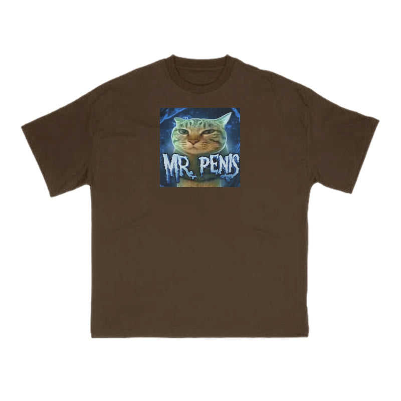 Funny Meme Cat Mr. Penis Print T-shirt