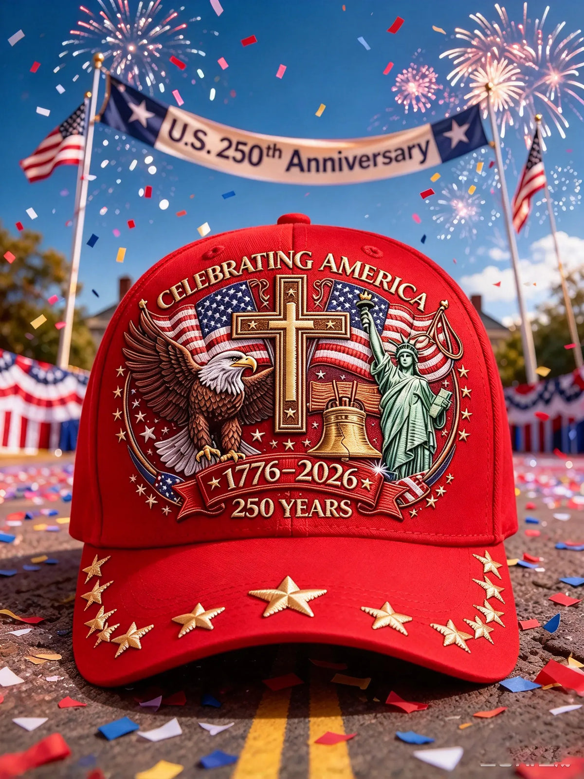 🦅Eagle & Liberty & Cross🎆United States 250th Anniversary Hat🧢