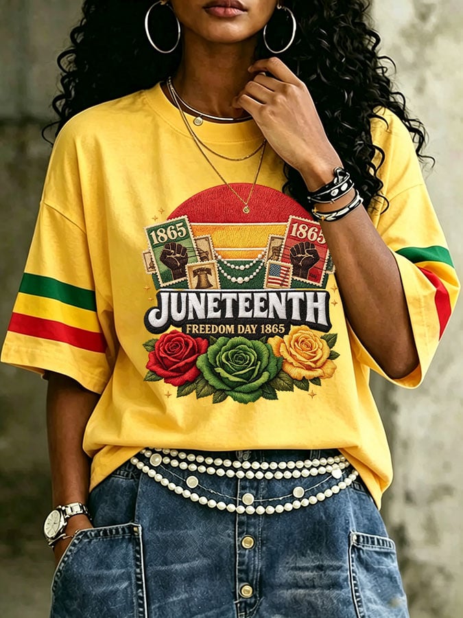 Women's Juneteenth Freedom Day Print Casual T-shirt