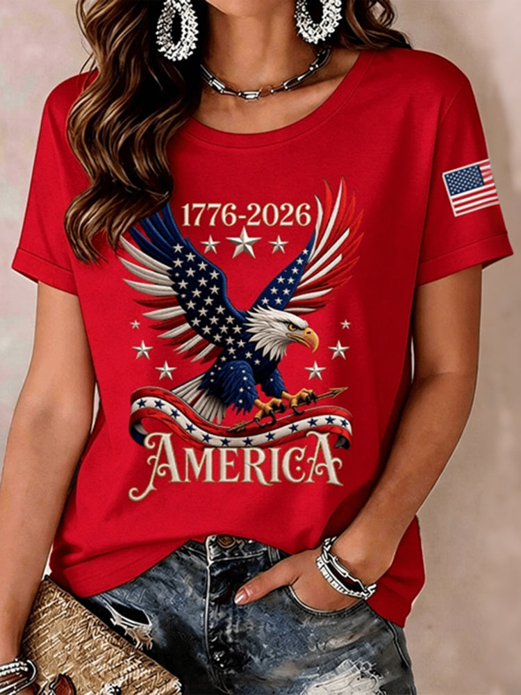 Women's Anniversary Eagle Art Print Casual T-shirt