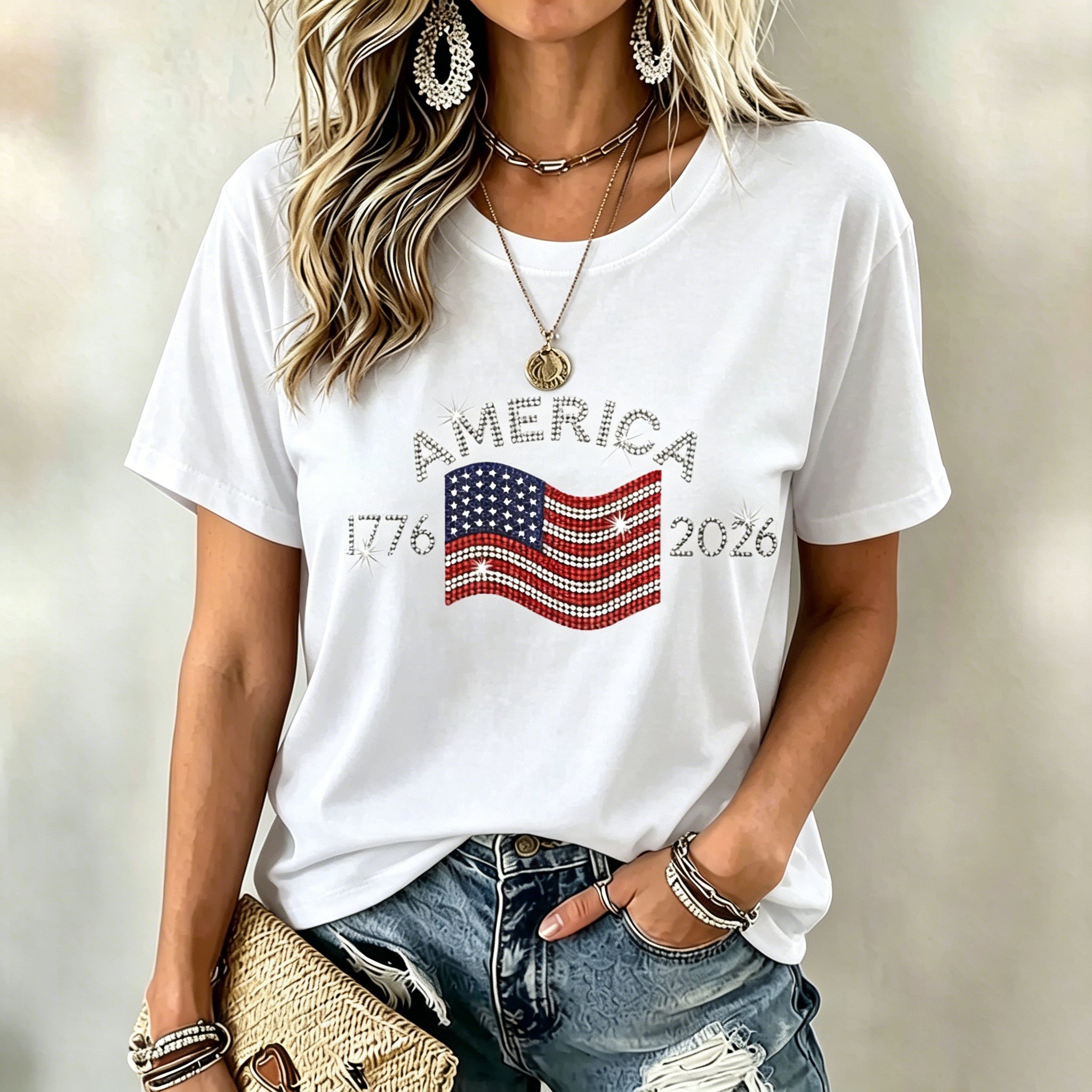 Women's Vintage Flag Art Print Tshirt