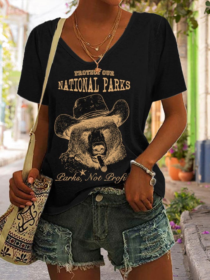 Women's Protect Our National Parks Print V Neck T-Shirt