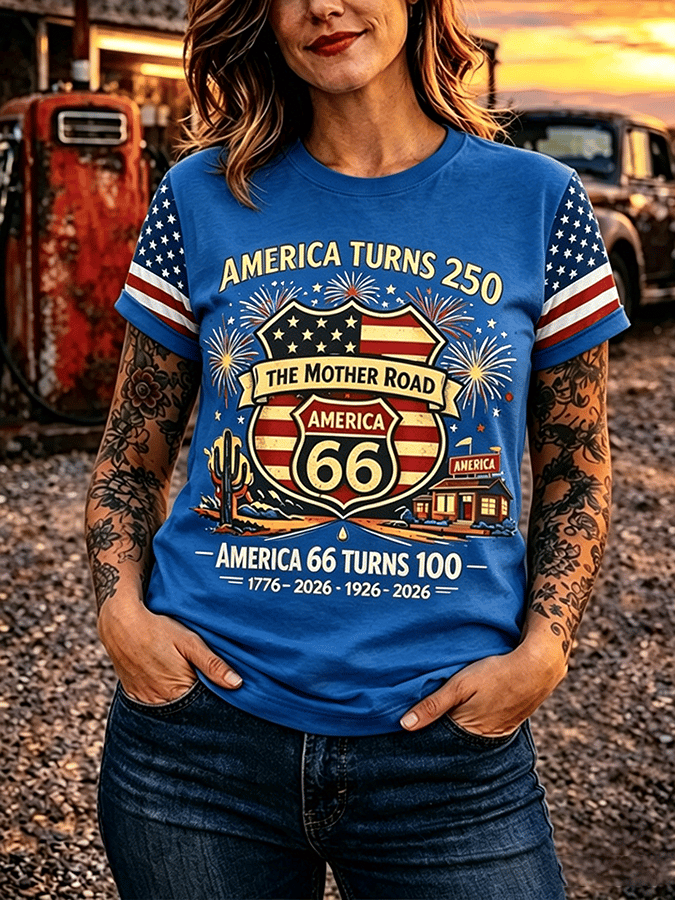 Women's Retro Short-Sleeve T-Shirt - Route 66, the Mother Road