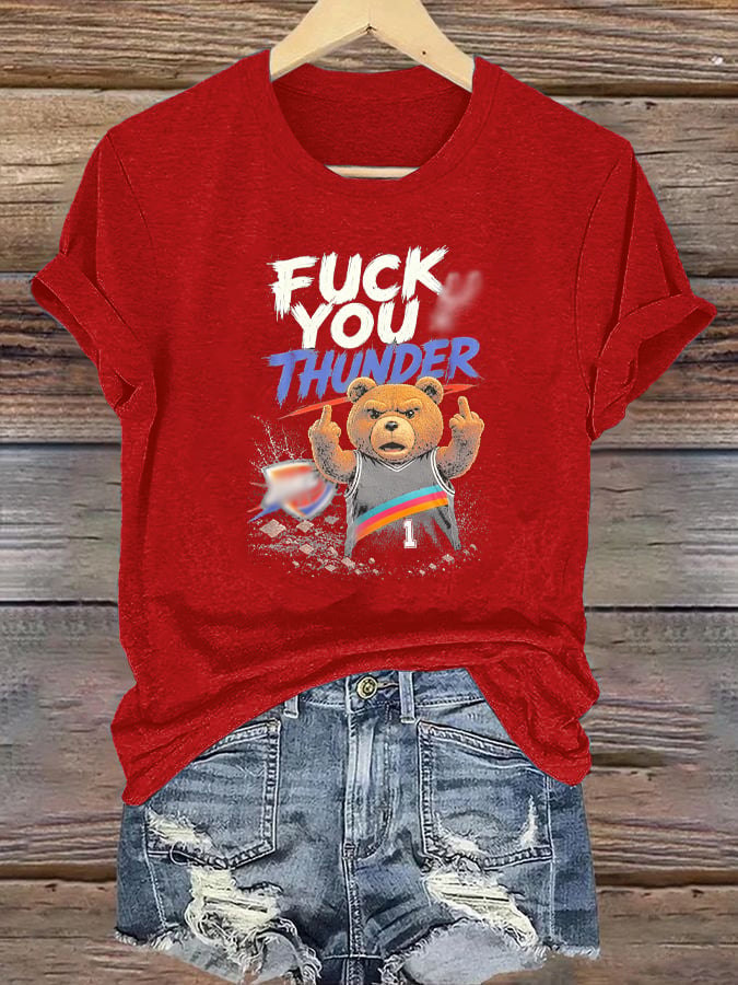 Women's  Cute Little Bear Print Round Neck T-shirt