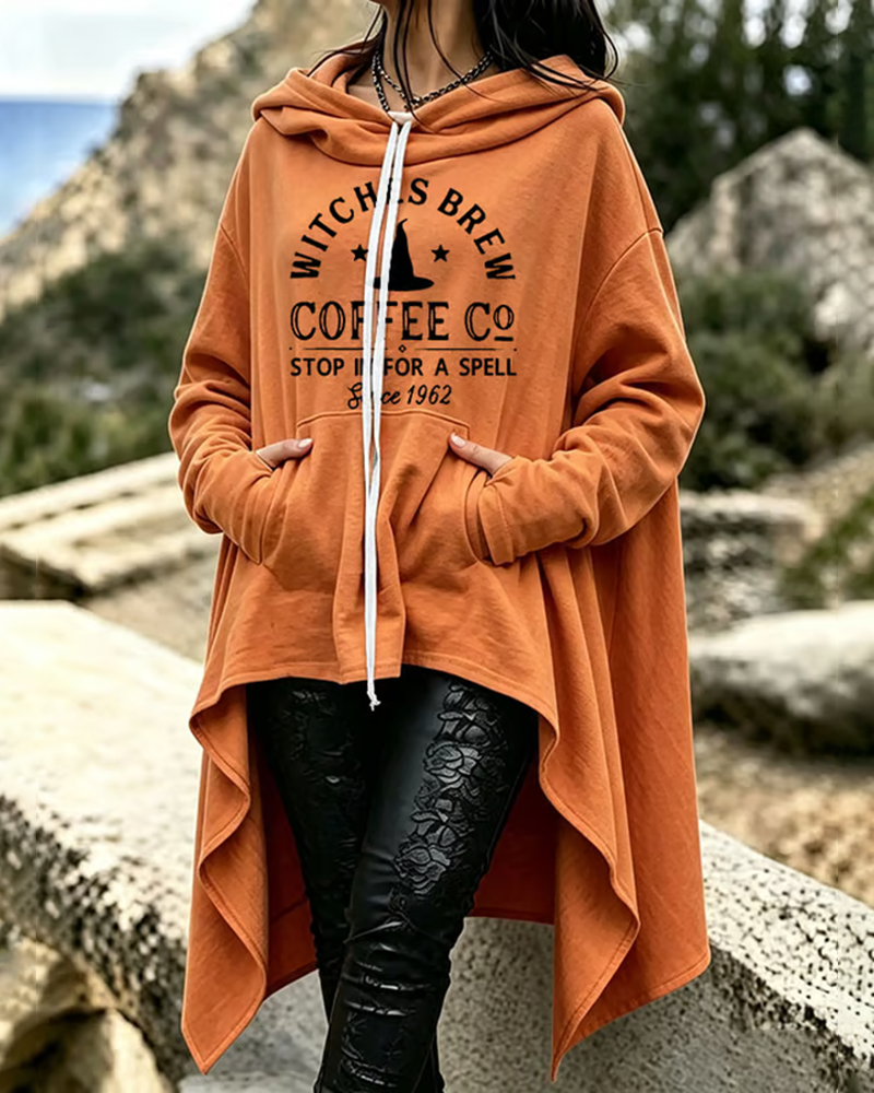 Women's Halloween Come Over and Cast A Magic Spell Loose Irregular Hoodie