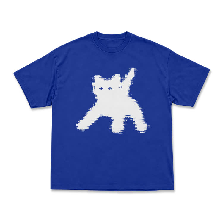Casual Pixel Cat Graphic Crew Neck T Shirt