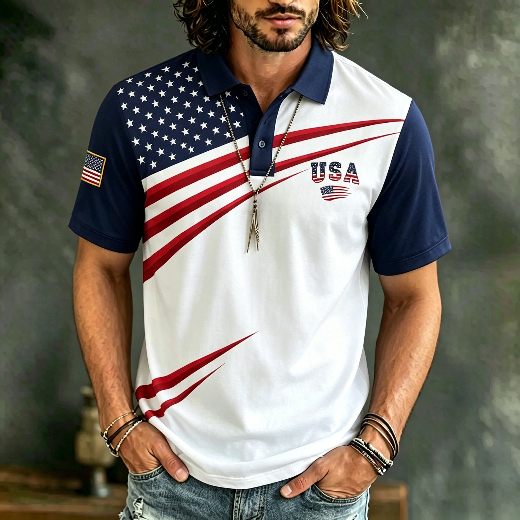 Men's Anniversary Of The United States Print Polo Shirt